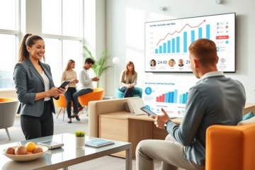 Espacio de oficina moderno con profesionales usando redes sociales para promocionar su empresa y aumentar ventas